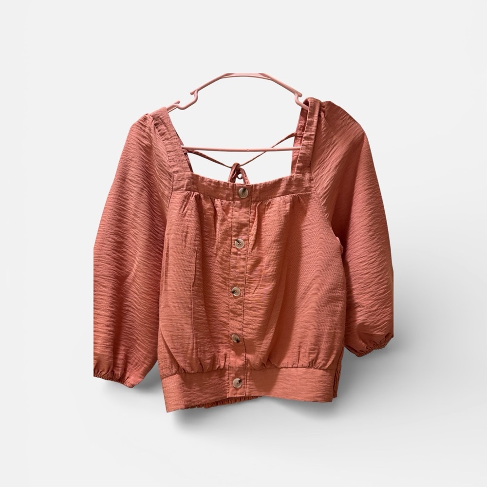 Hem & Thread Coral Button-Front Blouse